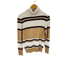 Joseph A Womens Striped Turtleneck Sweater Camel Multi Size S